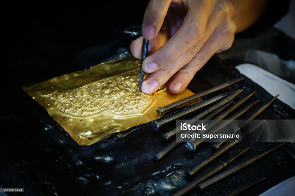 working, workshop with gold, thailand, asia , sukhothai, bangkok
